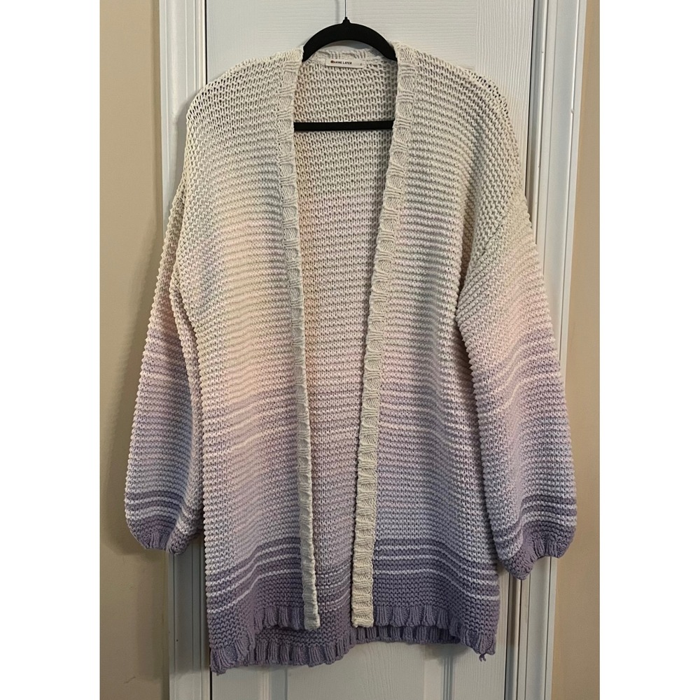 Marine Layer Ombre Gradient Chunky Knit Cardigan Lavender Cream Size Large NWOT